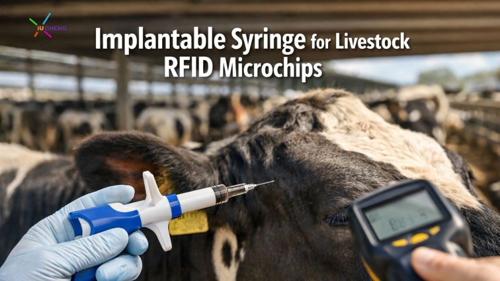 Seringa implantável para microchips RFID de gado