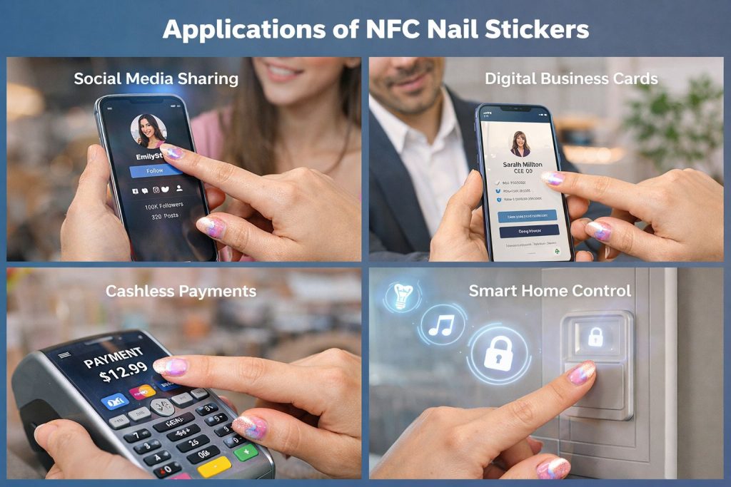 Aplicações dos autocolantes NFC para unhas